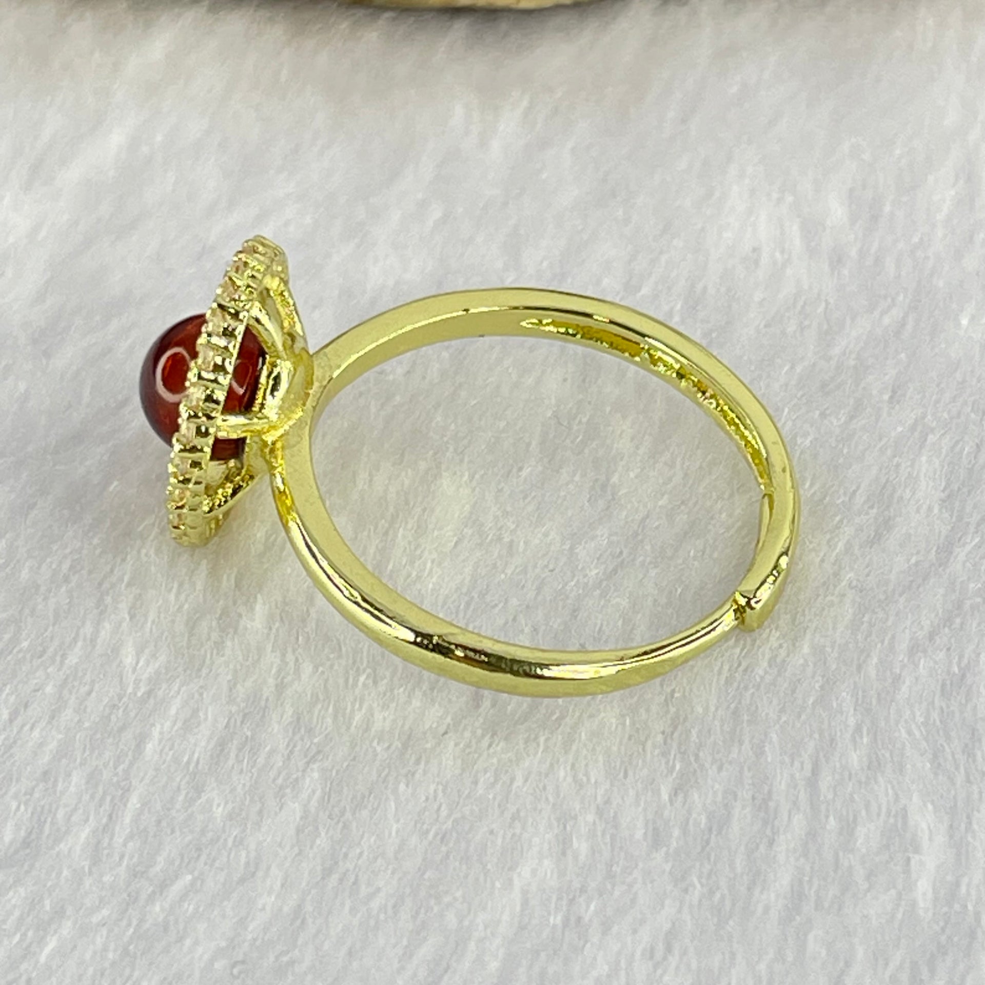 Natural Blood Red Amber in S925 Sliver Gold Color Ring (Adjustable Size) 2.43g 6.0mm - Huangs Jadeite and Jewelry Pte Ltd