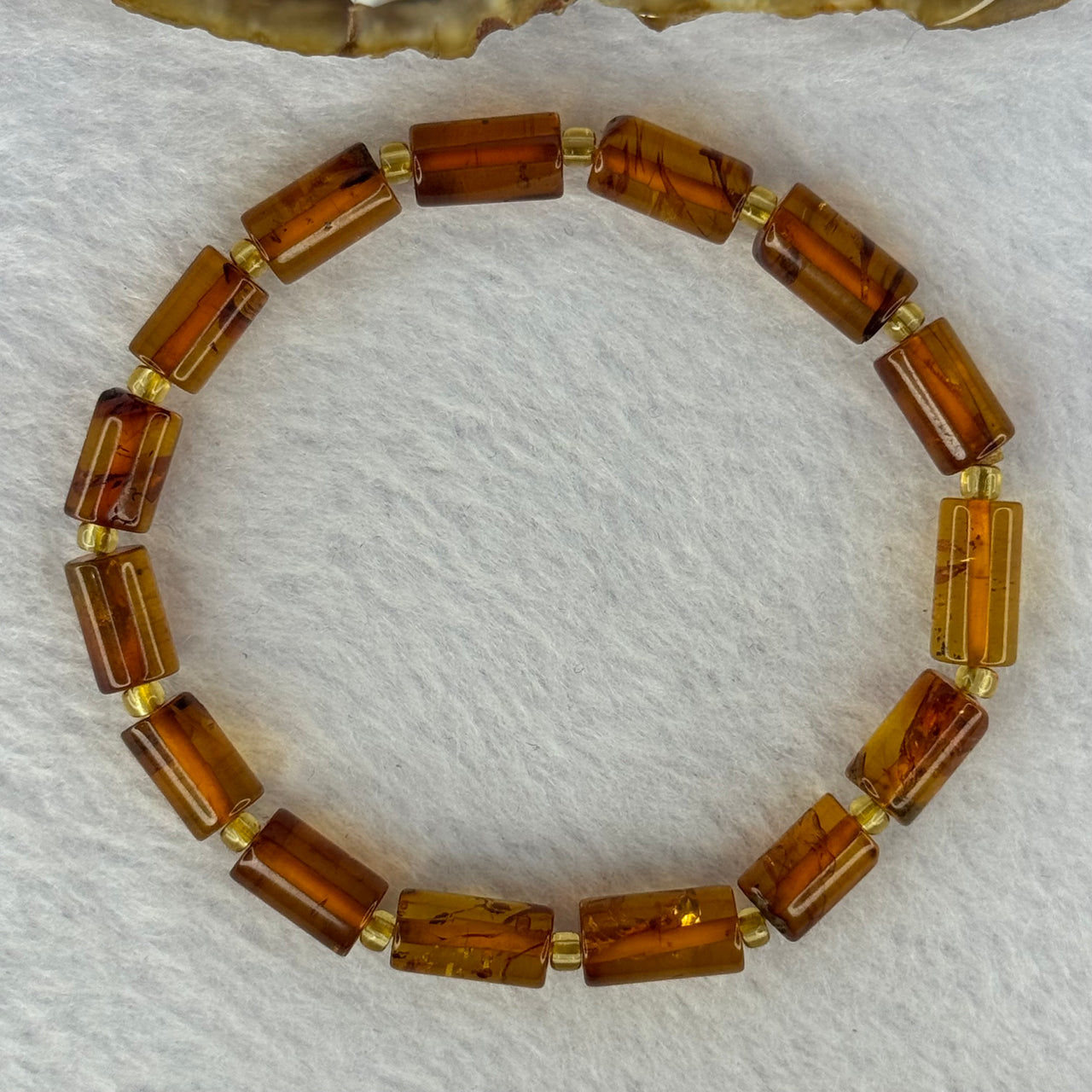 Natural Blood Flower Amber Lulutong Bracelet 天然血花琥珀手链 5.05g 16cm 10.3 by 6.3mm 15 Beads - Huangs Jadeite and Jewelry Pte Ltd