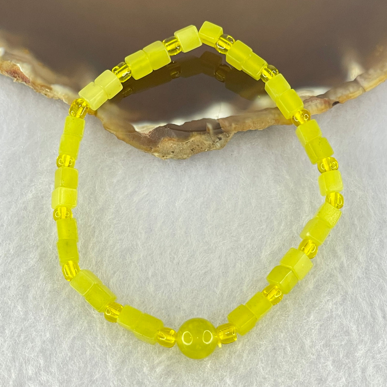 Natural Yellow Serpentine Mini Cube Beads Bracelet 6.36g 4.4mm 29 Beads - Huangs Jadeite and Jewelry Pte Ltd