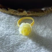 Natural Type A Light Yellow Jadeite Flower String Elastic Ring 2.75g 13.7 by 14.2 by 7.7mm US 7 HK 16.5 - Huangs Jadeite and Jewelry Pte Ltd