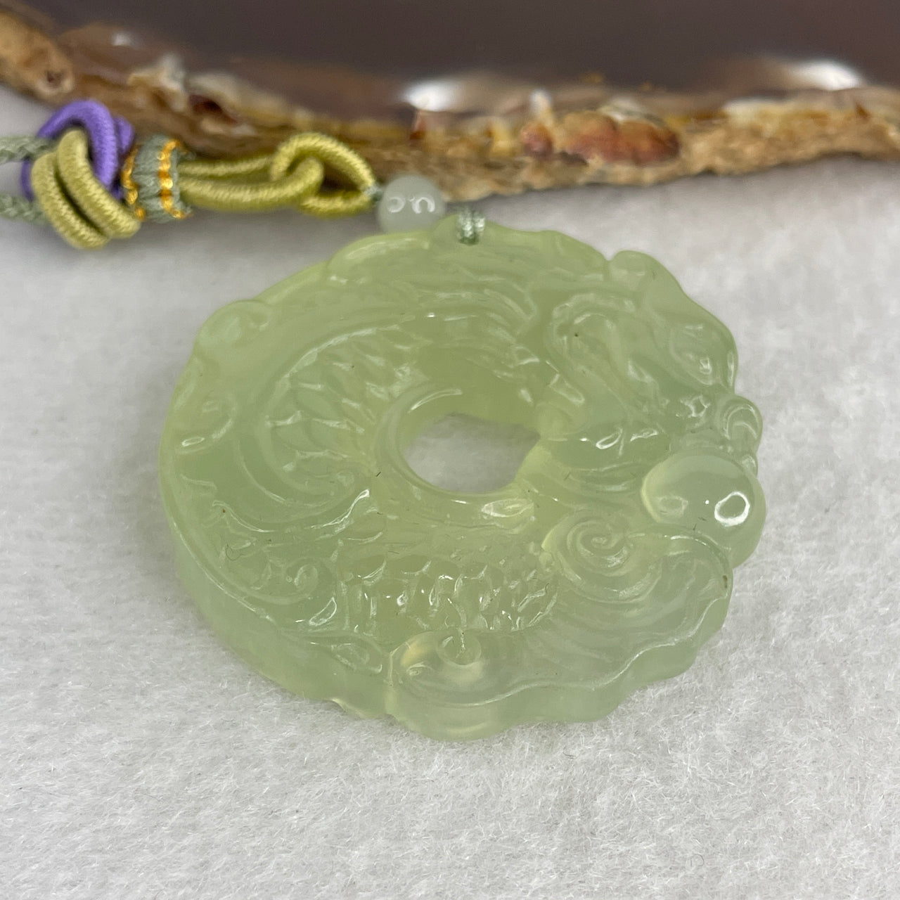 High-Grade Natural Icy Green Serpentine Jade Pendant | Circular Dragon Carp Masterpiece | 42.9x42.5x9.7mm "Leaping Over the Dragon Gate" Ultimate Success & Transformation Amulet (24.14g)