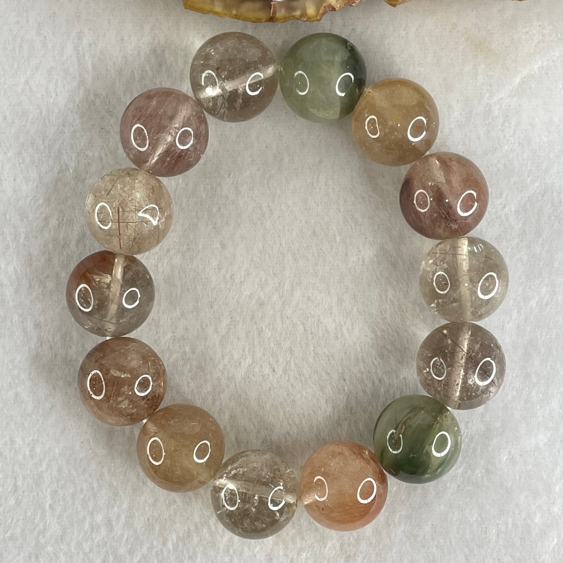 Average Grade Natural Copper with Green Rutilated Quartz Beads Bracelet 70.65g 16cm 15.4mm 14 Beads - Huangs Jadeite and Jewelry Pte Ltd