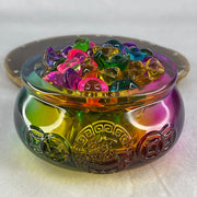 Muti Color Liuli Wealth Pot with Ingot Yuan Bao Display Total Weight 638.93g 101.0 by 51.0mm - Huangs Jadeite and Jewelry Pte Ltd