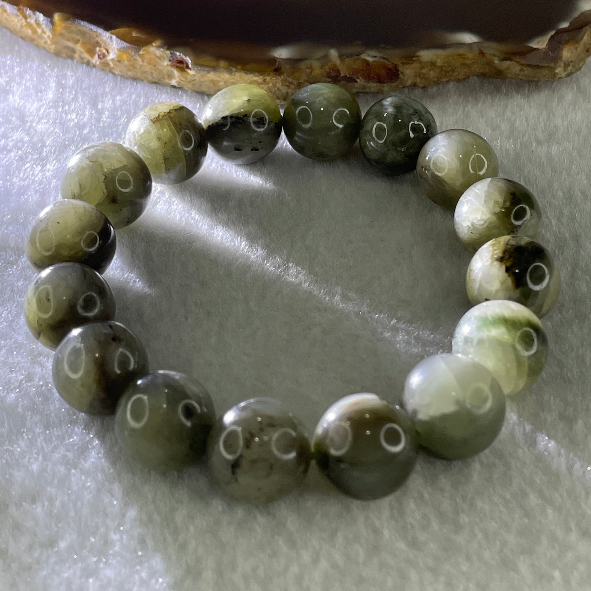 Natural Green Serpentine with Brown Beads Bracelet 53.93g 17.5cm 13.9mm 16Beads - Huangs Jadeite and Jewelry Pte Ltd