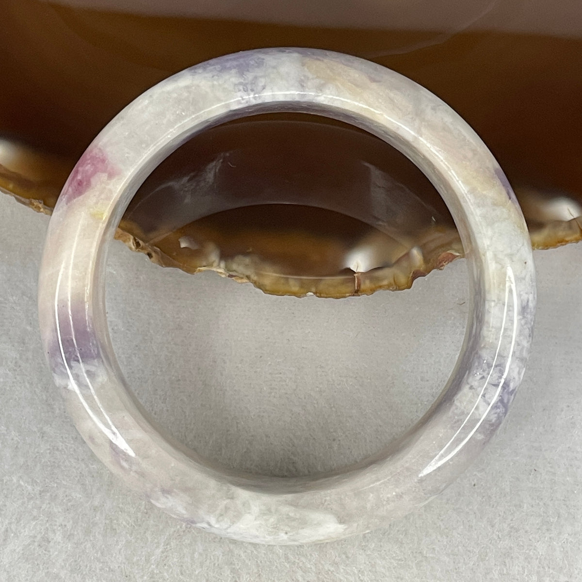 Natural White with Purple & Red Patches Elbaite Tourmaline Bangle | (65.08g | 54.5mm Inner Diameter | 17.2x8.5mm | Internal Line | Synergy, Spiritual Enlightenment, Vitality & Protection Shield)