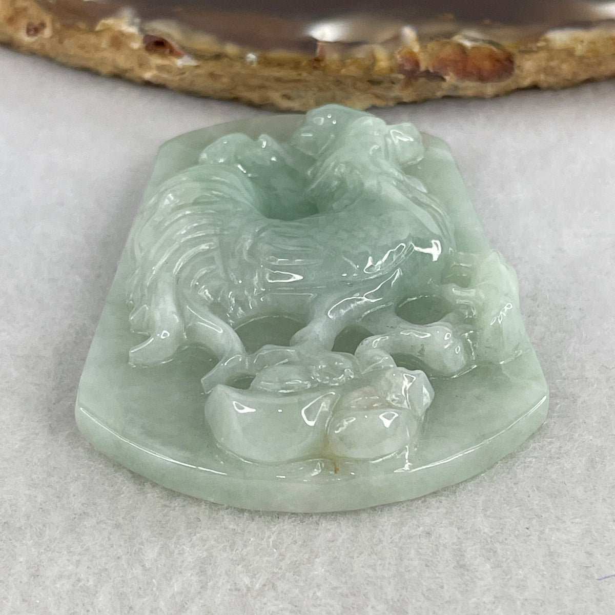 Certified Type A Light Green Jadeite Rooster on Gold Ingot Pendant | Wealth Abundance & Dawn Prosperity Shield (40.34g | 54.1x42.4x10.4mm | Synergy, Zodiac Rooster Luck, Abundance Magnet & Protection Talisman)