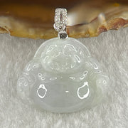 Natural Type A Light Lavender Jadeite Milo Buddha in S925 Silver and Cubic Zirconia Clasp Pendant 4.57g 20.4 by 24.8 by 6.0mm - Huangs Jadeite and Jewelry Pte Ltd