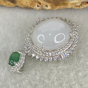 Type A Lavender and Old Mine Spicy Green Cabochon Jadeite in S925 Sliver with Crystal Charm 4.85g 14.2 by 12.2 by 7.0mm - Huangs Jadeite and Jewelry Pte Ltd