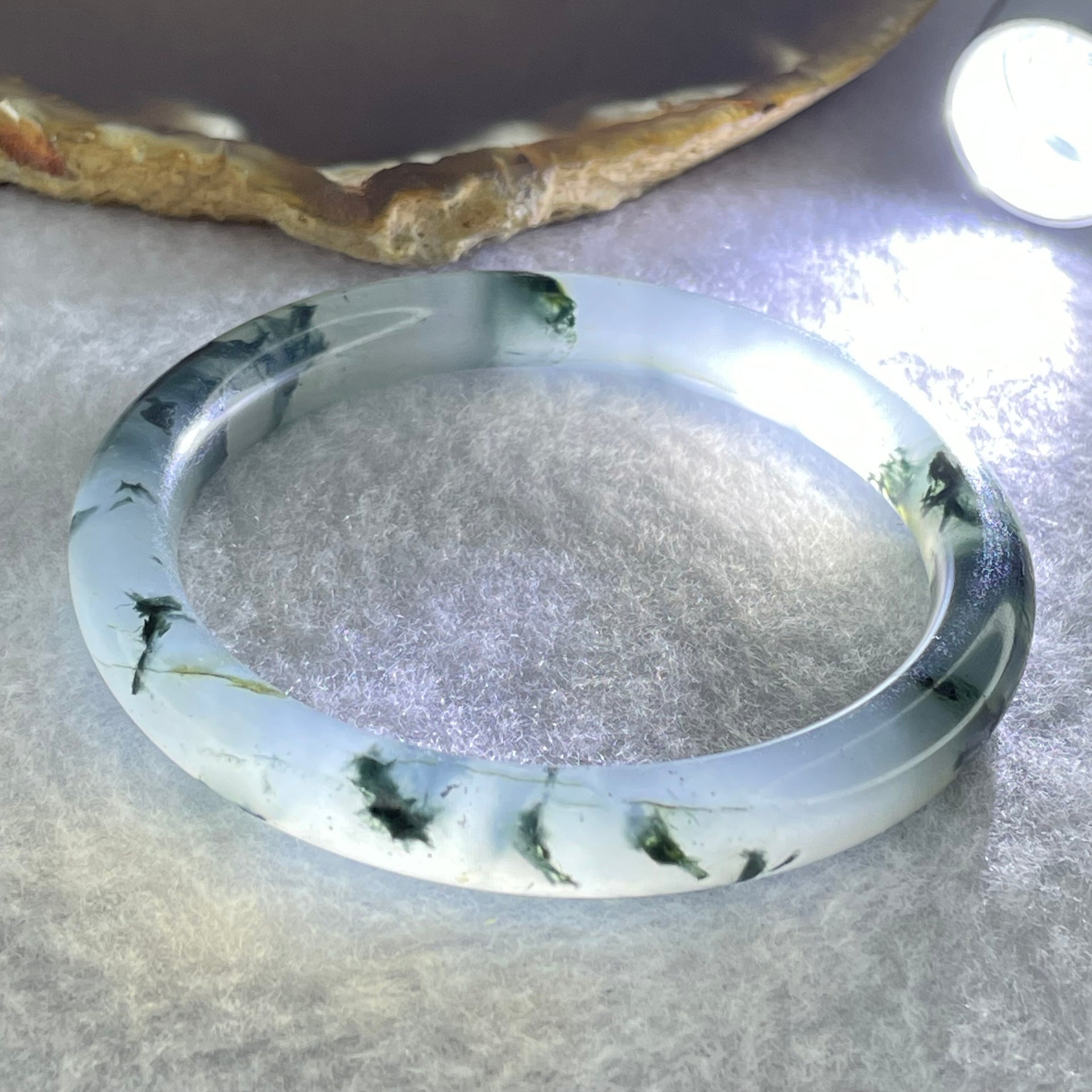 Translucent Grey with Green Piao Hua Sodium Feldspar Jade Bangle Internal Diameter 55.1mm 8.4 by 7.7mm (External Line) - Huangs Jadeite and Jewelry Pte Ltd