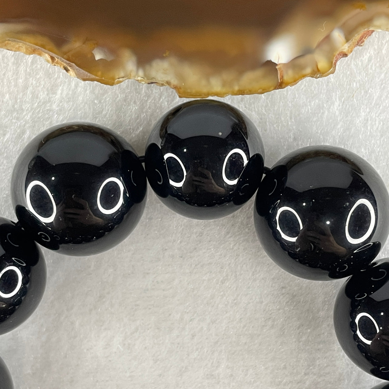 Natural Black Moldavite Meteorite Crystal Beads Bracelet 106.26g 17cm 20.4mm 6 Beads, 18.3mm 6 Beads