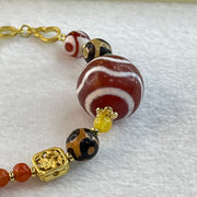 Natural Agate Necklace with Tian Zhu Dzi Beads (4 Lines, 1 Eye Sky Door and 3 Eyes) with Turquoise Beads 23.29g 17.9 by 18.3mm 1 Bead 12.3 by 8.4mm 2 Beads 8.3mm 4 Beads - Huangs Jadeite and Jewelry Pte Ltd