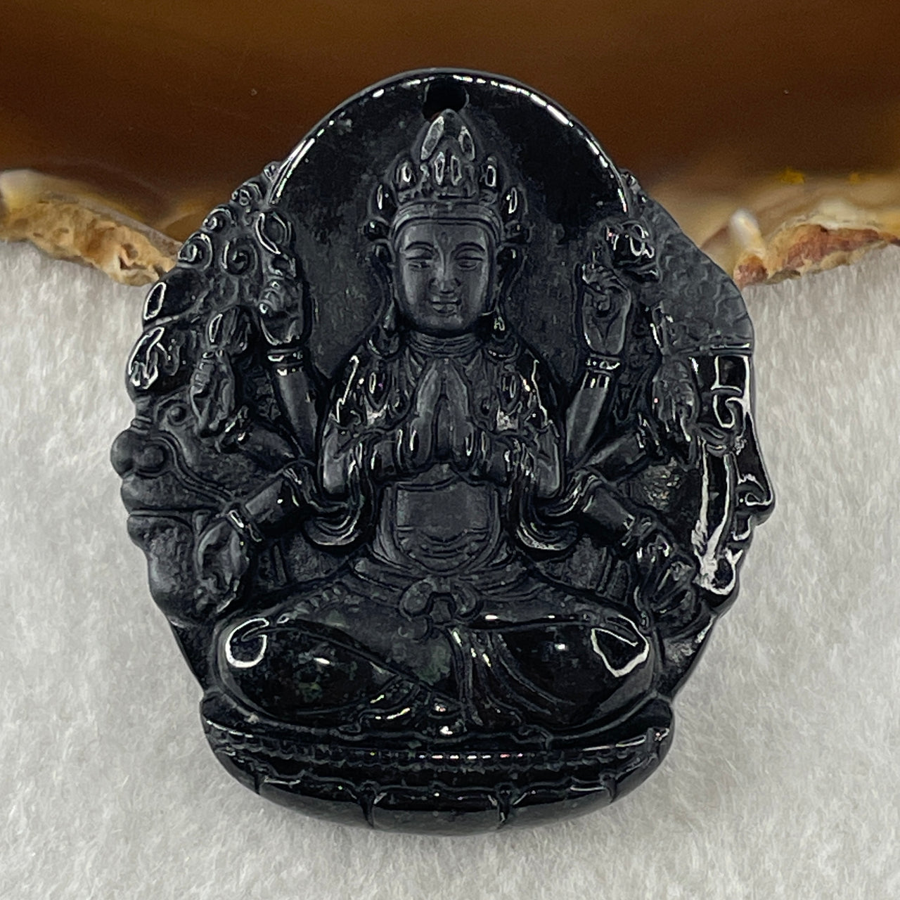 Type A Opaque Black Omphacite Jadeite Good Vs Evil Thousand Hand Guan Yin Pendant Rat Zodiac Guardian 48.32g 50.5 by 43.3 by 12.9mm - Huangs Jadeite and Jewelry Pte Ltd