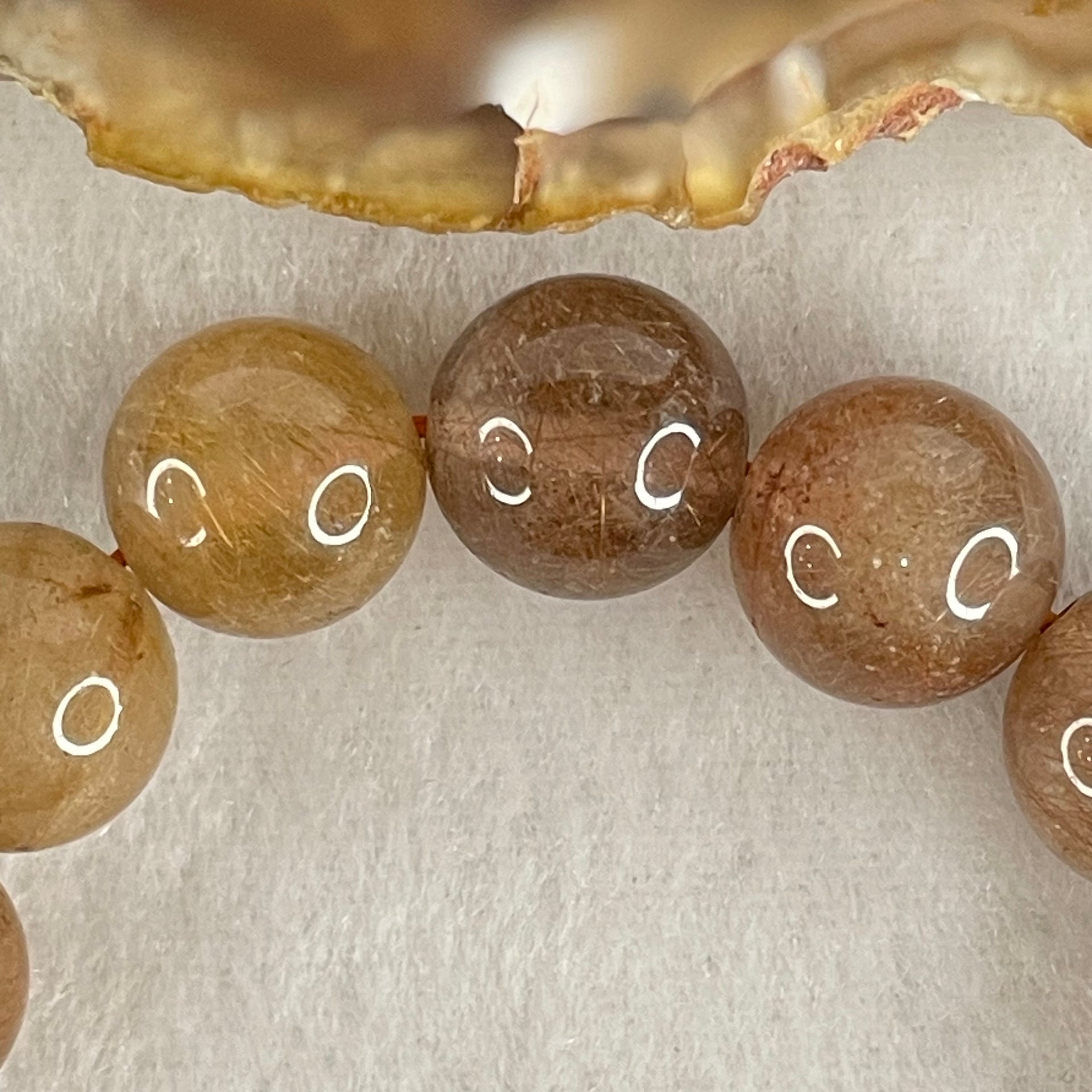 Average Grade Natural Copper Rutilated Quartz Beads Bracelet 40.96g 16cm 12.1mm 17 Beads - Huangs Jadeite and Jewelry Pte Ltd