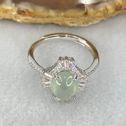 Type A Icy Light Sky Blue Jadeite Cabochon with Crystals in S925 Sliver Ring 2.55g 8.6 by 6.9 by 4.0mm - Huangs Jadeite and Jewelry Pte Ltd