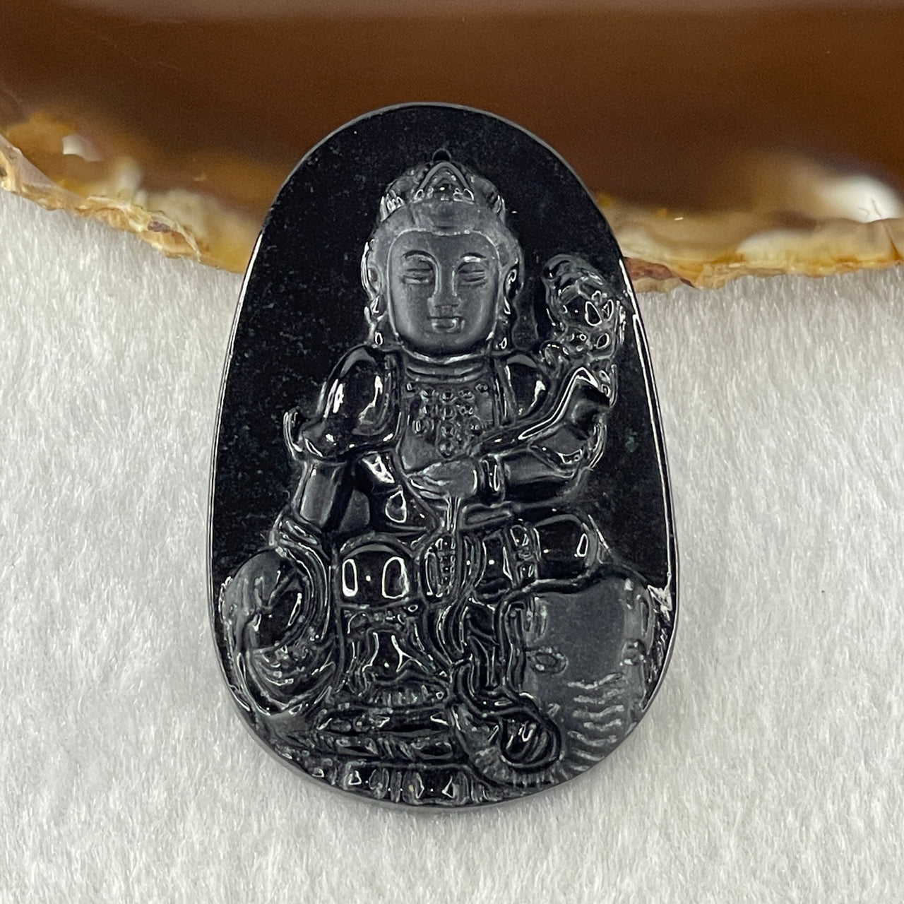 Type A Opaque Black Omphacite Jadeite Samantabhadra Bodhisattva Pendant Dragon and Snake Zodiac Guardian 18.30g 51.8 by 33.7 by 7.9mm - Huangs Jadeite and Jewelry Pte Ltd