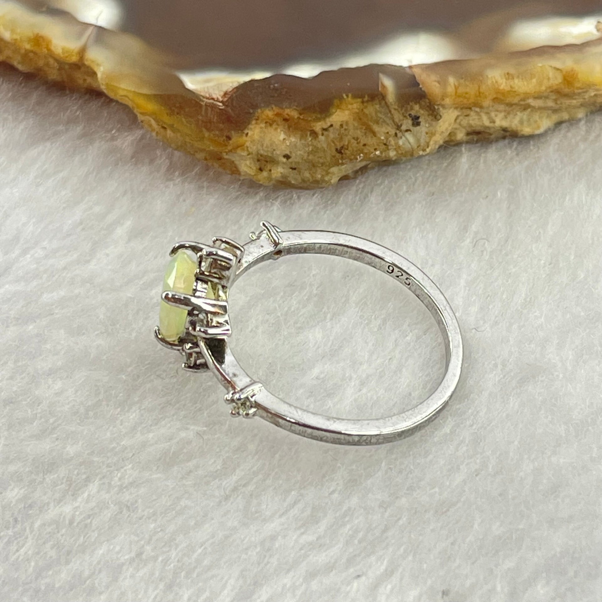 Natural Teardrop Opal 7.5 by 6.0 by 4.0mm with Crystals In S925 Sliver Ring (Adjustable Size) 1.79g - Huangs Jadeite and Jewelry Pte Ltd