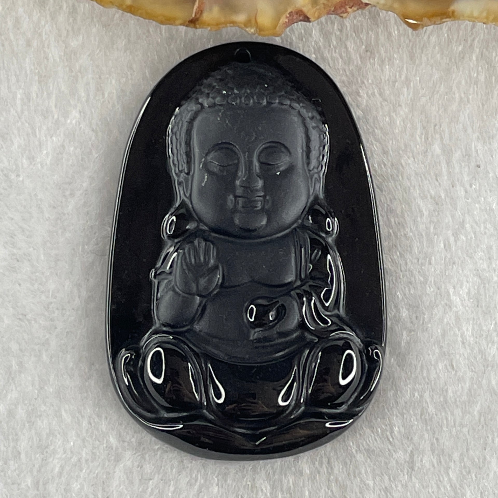 Type A Opaque to Partial Translucent Black Omphacite Jadeite Baby Buddha Pendant 13.75g 42.0 by 28.2 by 8.6mm - Huangs Jadeite and Jewelry Pte Ltd