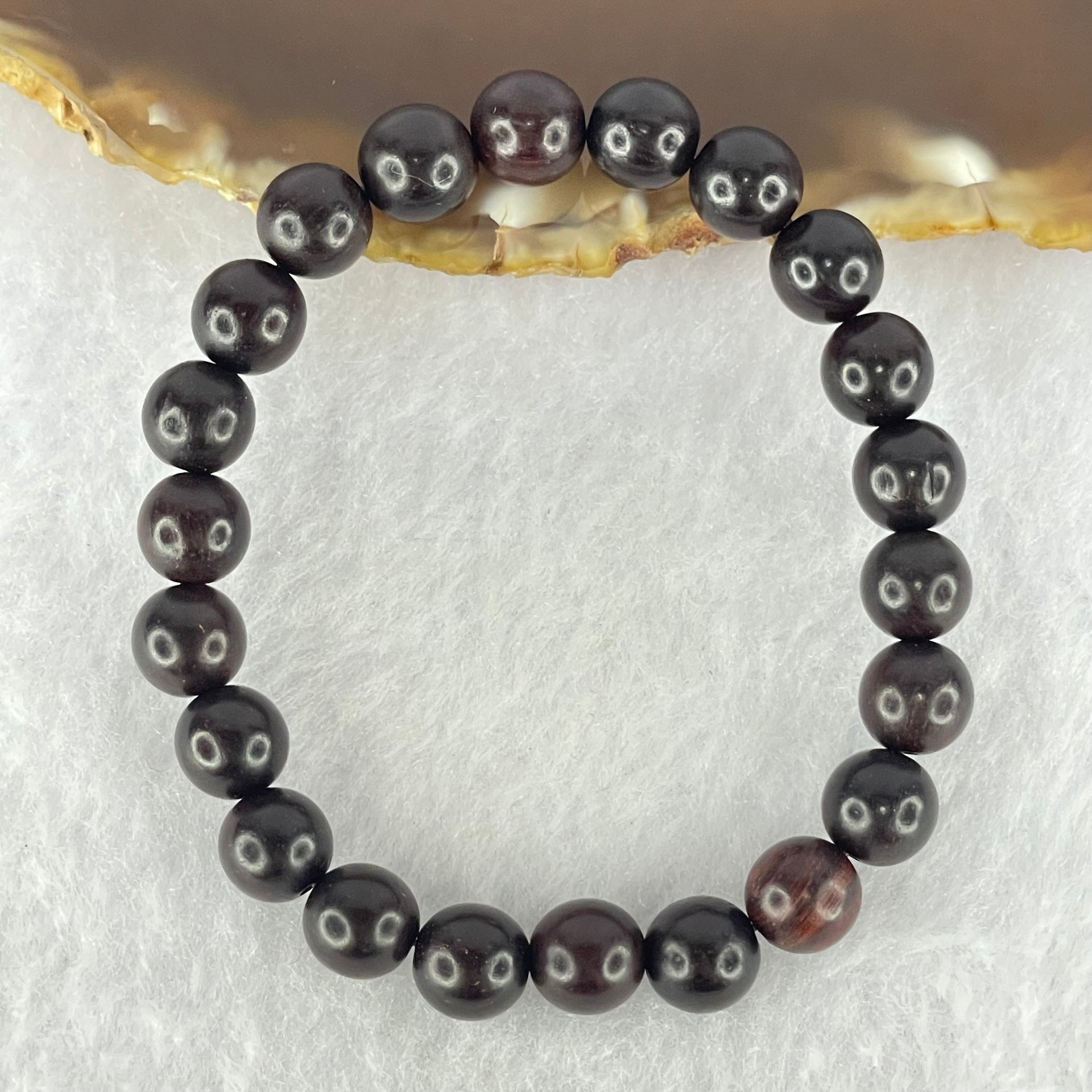 Natural Indian Small Leaf Zitan Rose Wood Beads Bracelet 天然小叶紫檀手链 7.16g 14.5cm 8.2mm 22 Beads - Huangs Jadeite and Jewelry Pte Ltd