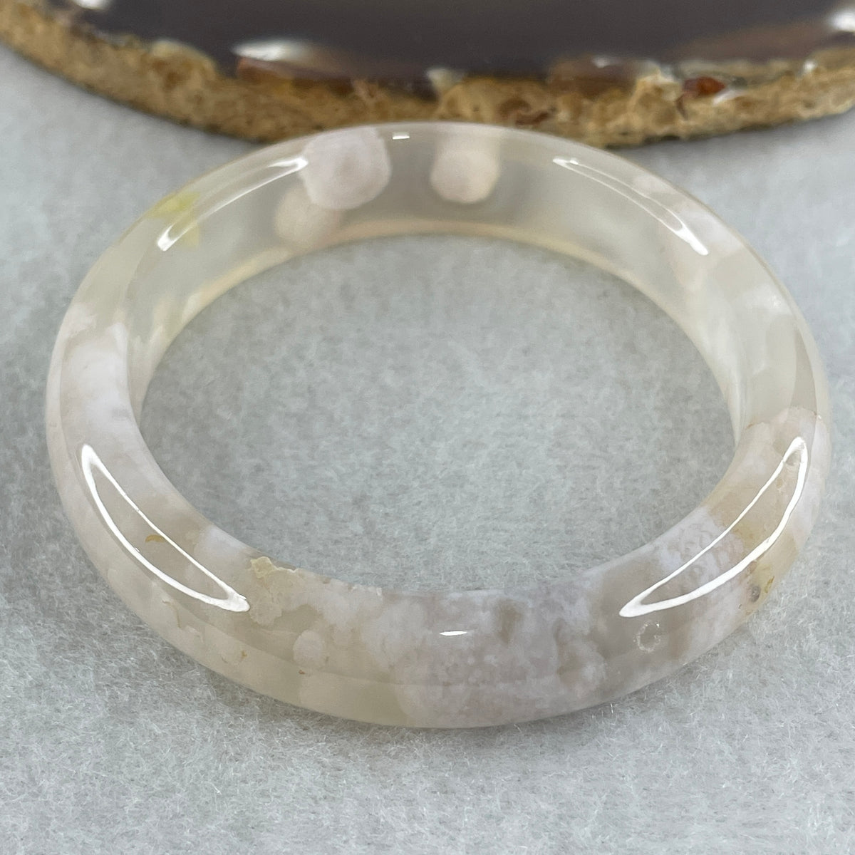 Natural Pink with Purple Flower Agate Set Oval Bangle 101.87g Inner Diameter 56.0mm 11.2 by 7.2mm - Huangs Jadeite and Jewelry Pte Ltd