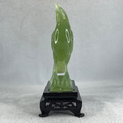 Natural Green Serpentine Javan Mynah Birds on Tree with Wooden Stand Display 353.6g 122.0 by 174.0 by 63.5mm - Huangs Jadeite and Jewelry Pte Ltd