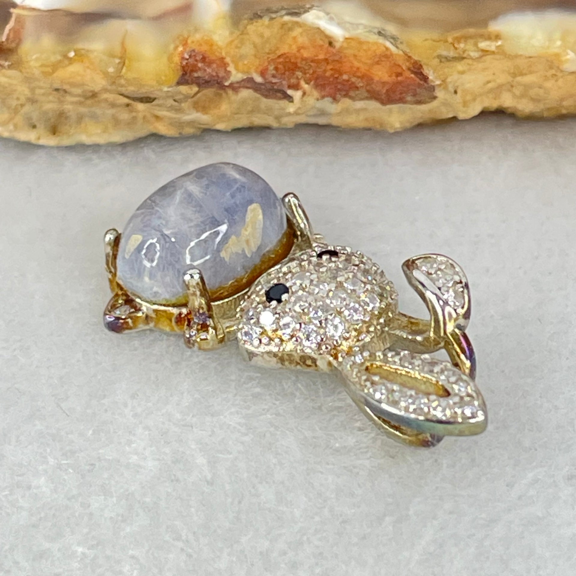 Rare Natural Blue Dumortierite Rutilated Quartz in S925 Sliver Rabbit Pendant 2.35g 9.5 by 6.2 by 4.0mm - Huangs Jadeite and Jewelry Pte Ltd