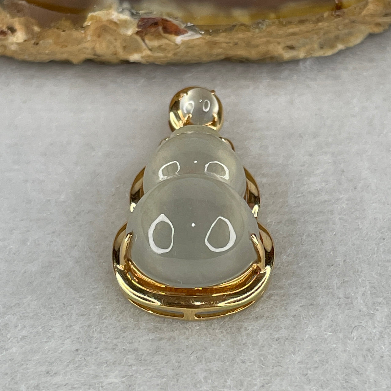 NGI Certified Natural Type A Icy Colorless Jadeite Hulu Pendant with 18K Gold 3.76g 18.56 by 11.97 by 6.20mm
