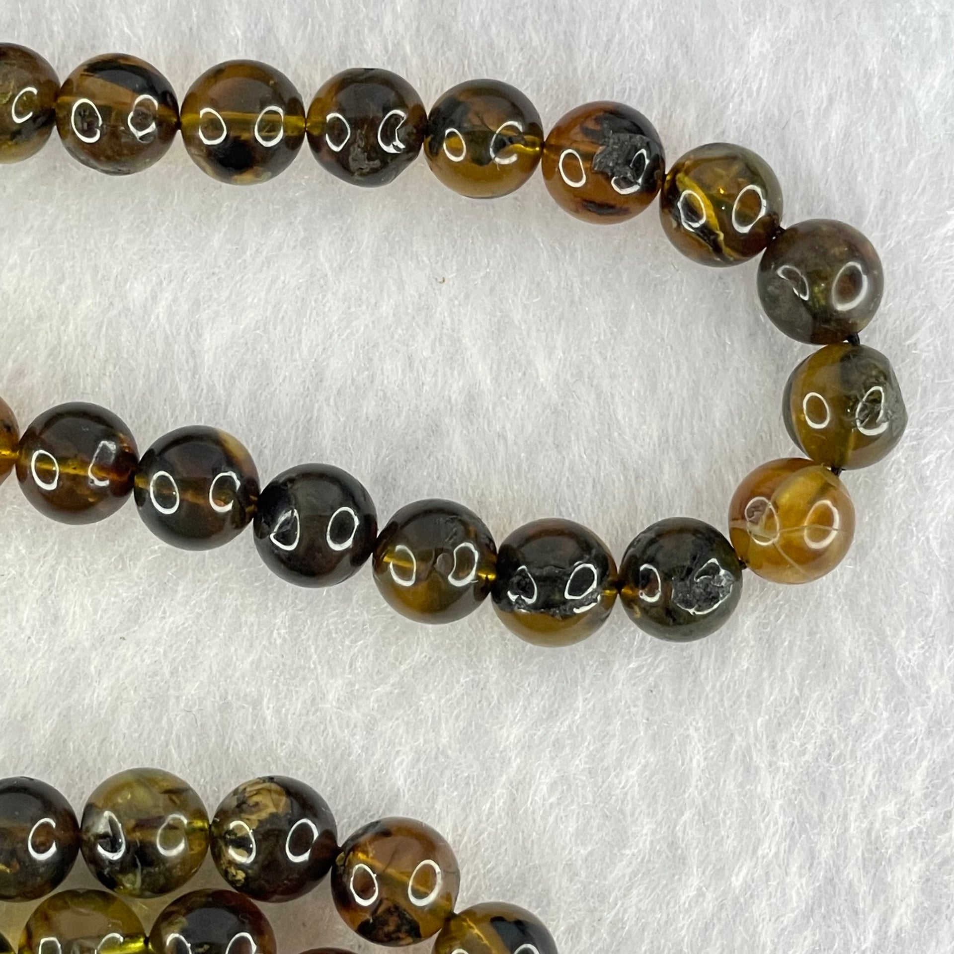 Natural Brownish Yellow Flower Medicine Amber Beads Necklace 26.96g 78cm 7.3mm - Huangs Jadeite and Jewelry Pte Ltd