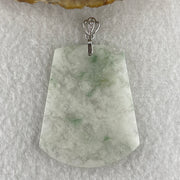 Natural Type A Semi-Icy White & Green Piao Hua Jadeite Wu Shi Pai Pendant in S925 Silver | Peace Plaque Talisman (10.79g | 43.8 x 35.7 x 2.5mm) - Huangs Jadeite and Jewelry Pte Ltd