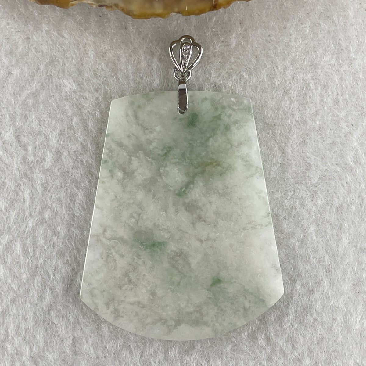 Natural Type A Semi-Icy White & Green Piao Hua Jadeite Wu Shi Pai Pendant in S925 Silver | Peace Plaque Talisman (10.79g | 43.8 x 35.7 x 2.5mm) - Huangs Jadeite and Jewelry Pte Ltd