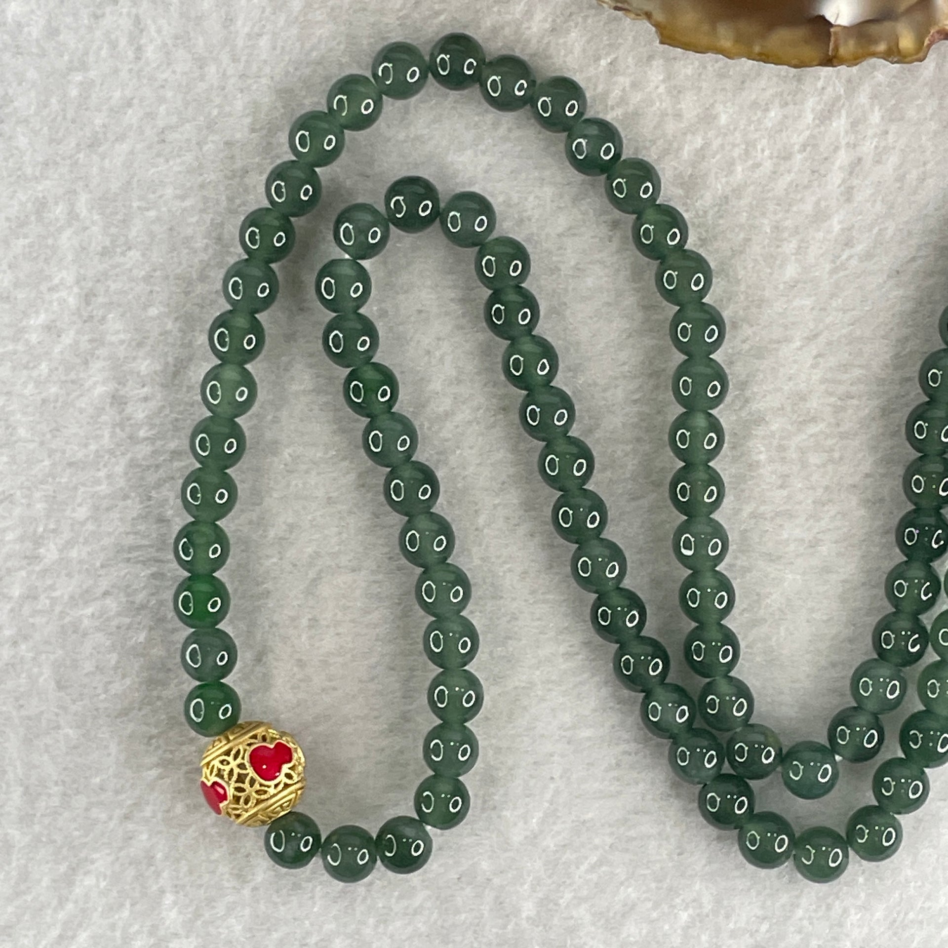 Certified Natural Type A Semi icy Blueish Green Jadeite Beads Necklace 29.75g 58cm 5.2mm 122 Beads - Huangs Jadeite and Jewelry Pte Ltd