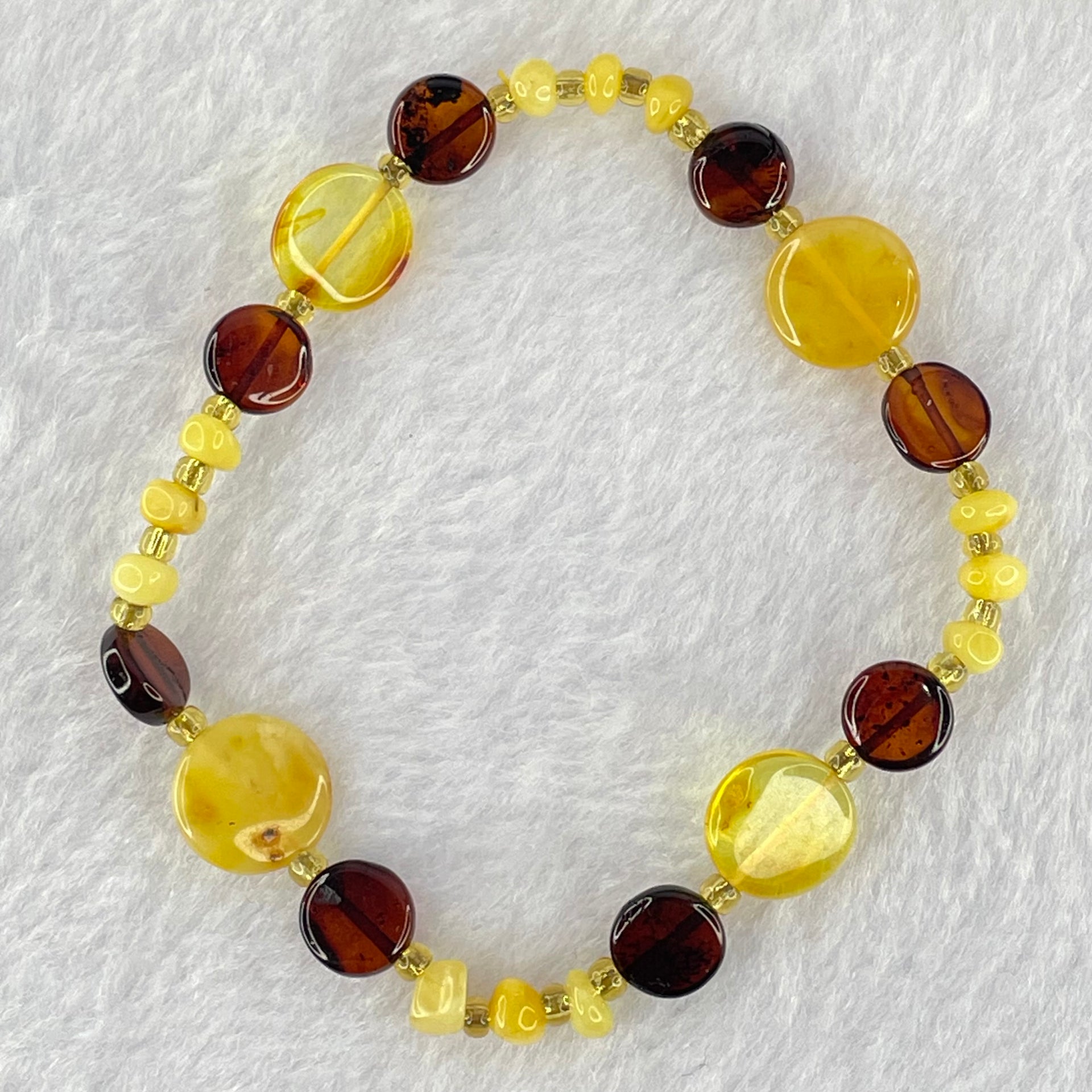 Natural Mixed Color Amber Beads Bracelet 3.59g 17cm 11.0 by 3.1mm 4pcs 7.9 by 4.0mm 8pcs - Huangs Jadeite and Jewelry Pte Ltd