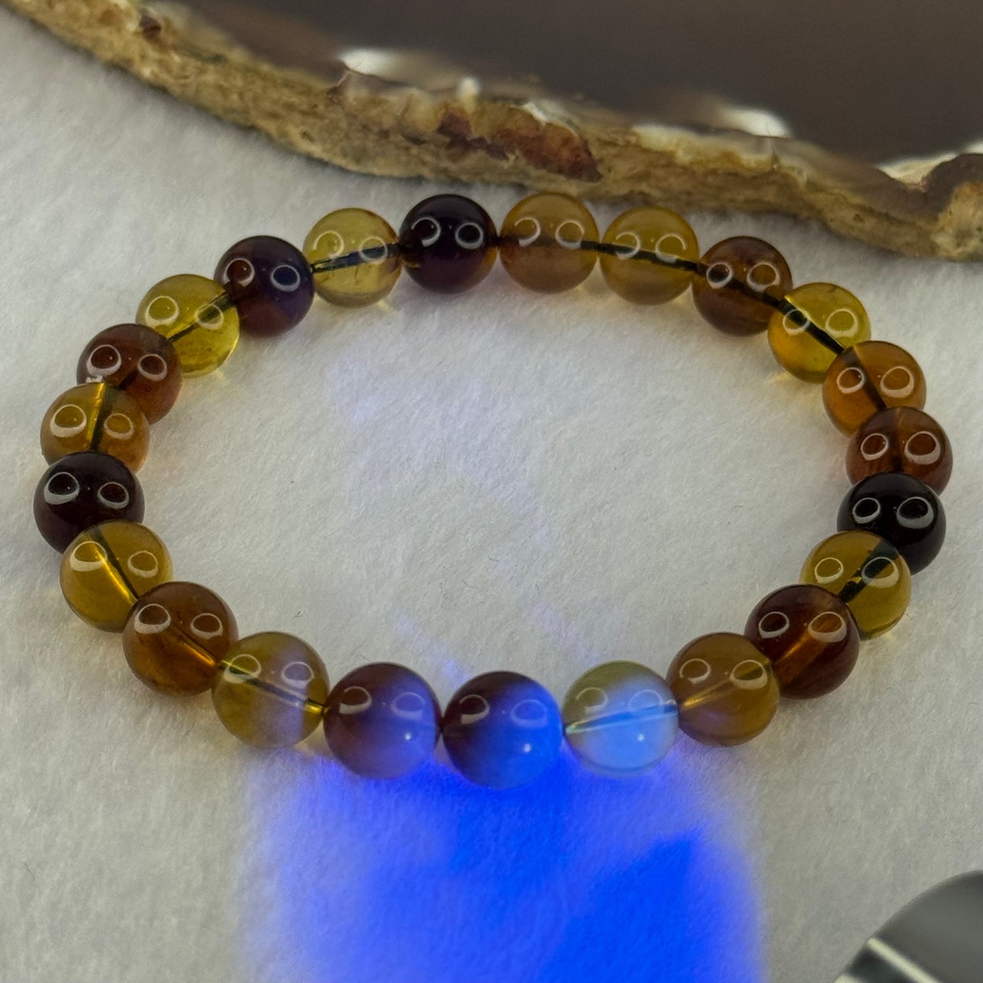 Natural Mixed Color Amber Beads Bracelet 6.49g 15.5cm 8.1mm 23 Beads - Huangs Jadeite and Jewelry Pte Ltd