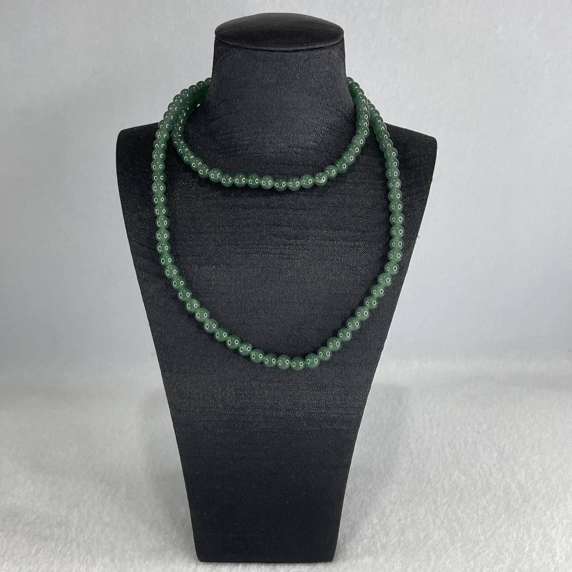 Certified Natural Type A Semi icy Blueish Green Jadeite Beads Necklace 29.75g 58cm 5.2mm 122 Beads - Huangs Jadeite and Jewelry Pte Ltd