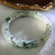 Transparent Colourless with Dark Green and Yellowish White Piao Hua Sodium Feldspar Jade Bangle 水沫玉手镯 Internal Diameter 55.8mm 47.38g 10.8 by 10.8mm - Huangs Jadeite and Jewelry Pte Ltd
