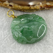 916 22K Yellow Gold Type A Natural Green with Emerald Green Spots Jadeite Money Bag with Coins Pendant 13.22g 33.1 by 32.6 by 6.7mm - Huangs Jadeite and Jewelry Pte Ltd