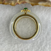 Natural Type A Icy Colorless to White Jadeite Ring with 18k Yellow Gold and Green Jadeite Bead 6.52g 6.8 by 4.5mm US 5.2 HK 11.1 - Huangs Jadeite and Jewelry Pte Ltd