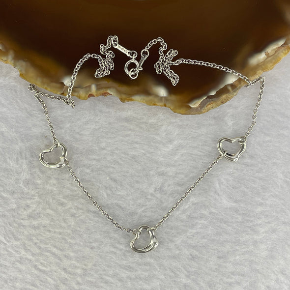 (Pre Love) Authentic Tiffany & Co. 925 Silver 3 Hearts Necklace Refurbished with White Gold Plating Made in Spain 4.06g - Huangs Jadeite and Jewelry Pte Ltd