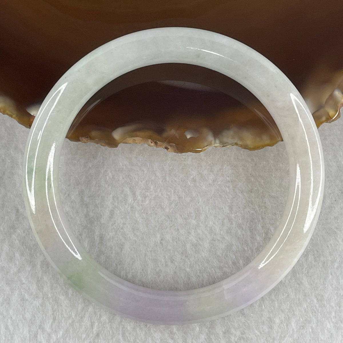 Natural Type A Light Green with Lavender Piao Hua Jadeite Flat Ding Dang Bangle 25.41g Inner Diameter 51.6mm 6.7 by 7.7mm (Slight Internal Line) - Huangs Jadeite and Jewelry Pte Ltd