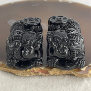 Certified Natural Type A Black Omphacite Jadeite Pixiu pair Pendant Each About 70.55g 52.7 by 29.3 by 22.6mm And 64.17g 49.0 by 27.6 by 23.0mm - Huangs Jadeite and Jewelry Pte Ltd