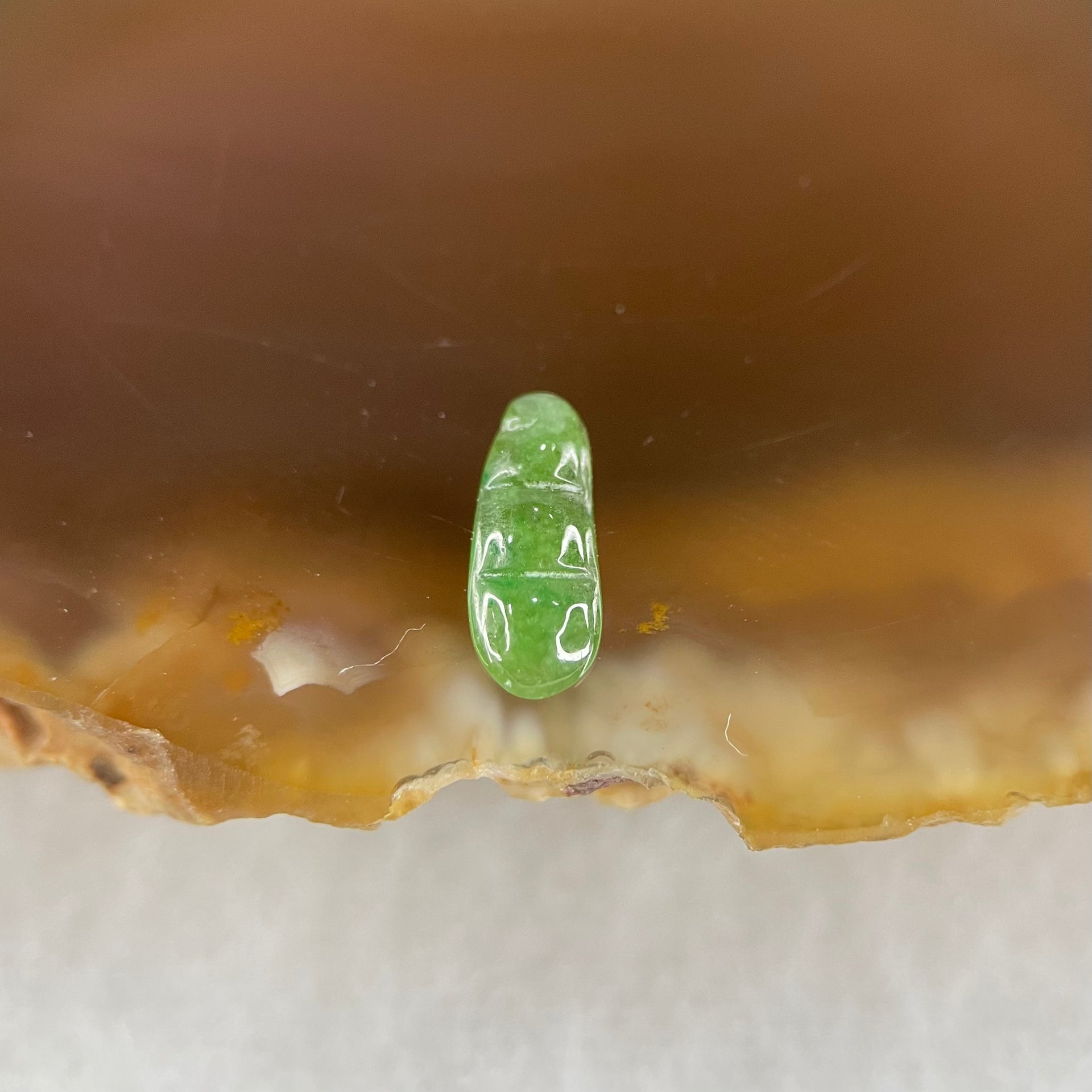 Type A Old Mine Full Green Jadeite Peapod Charm Stone For Setting 0.12g 8.8 by 3.5 by 1.5mm - Huangs Jadeite and Jewelry Pte Ltd