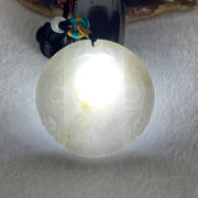 Natural Type A Faint Lavender Faint Green with Red Spots Jadeite Guan Yin Bodhisattva or Siṃhanāda Avalokiteśvara or Guanyin on Lion Roar Pendant 28.42g 51.0 by 5.6mm - Huangs Jadeite and Jewelry Pte Ltd