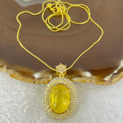Natural Yellow with Butterscotch Amber with Crystals in Gold Color Necklace 7.28g 17.0 by 12.4 by 7.0mm - Huangs Jadeite and Jewelry Pte Ltd