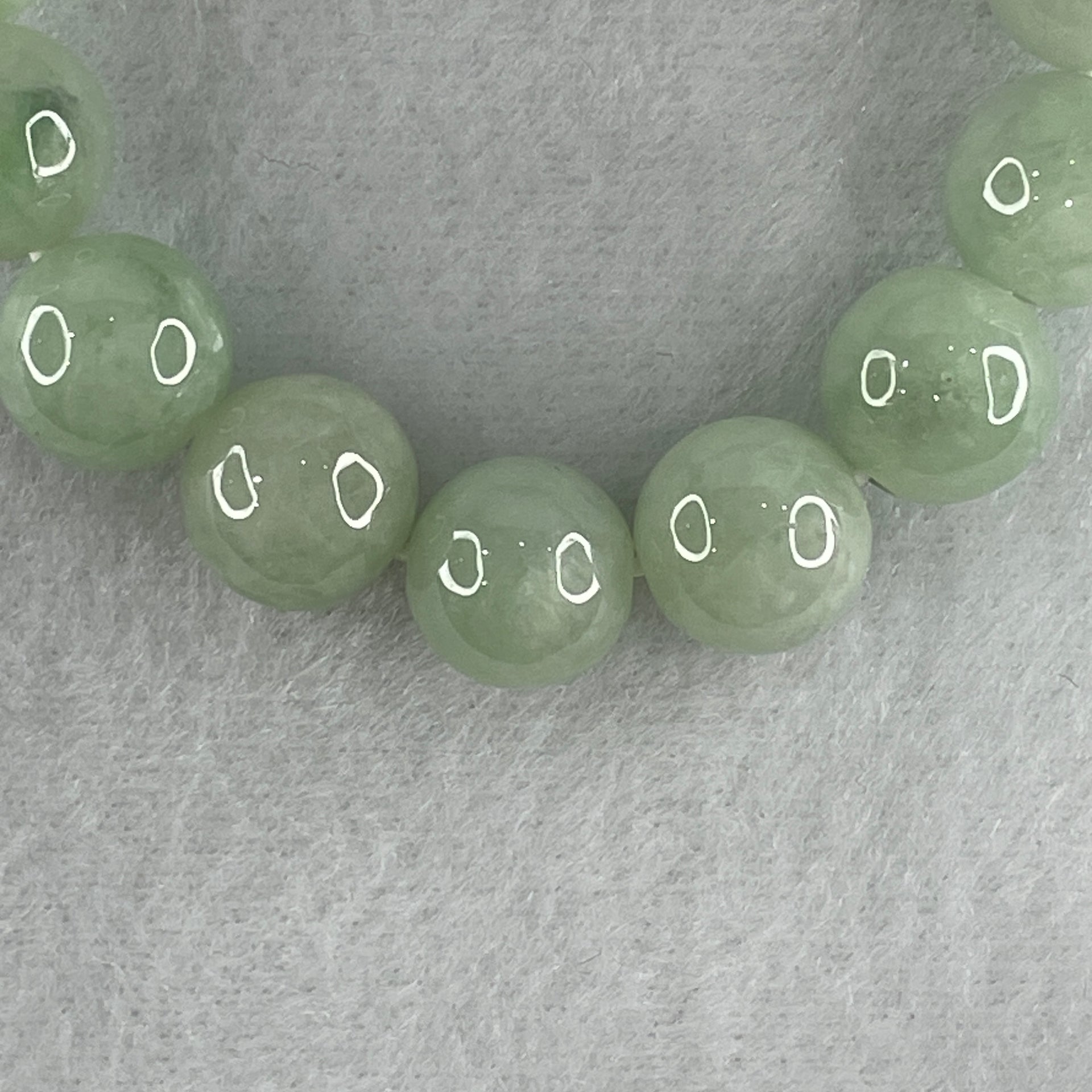 Type A Light Green Jadeite Beads Bracelet 53.65g 16cm 12.7mm 16 Beads (Slight Internal and External Lines) - Huangs Jadeite and Jewelry Pte Ltd