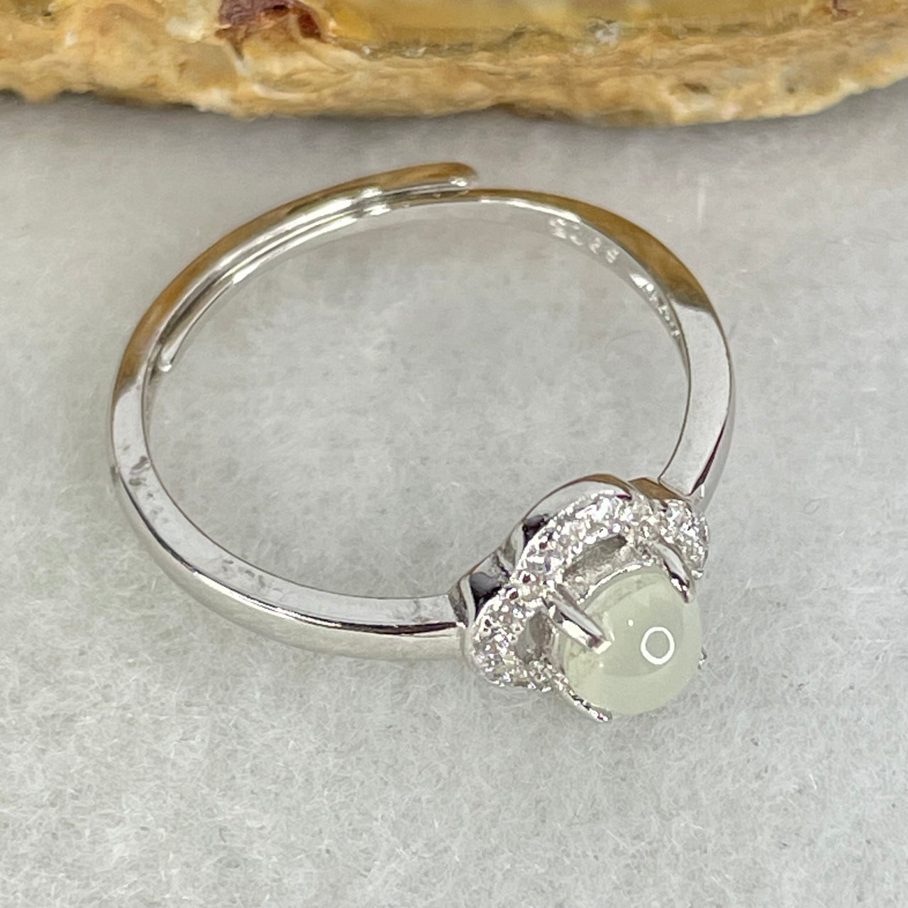 Type A Light Lavender Cabochon Jadeite in S925 Sliver Clover Ring (Adjustable Size) 1.15g 4.4 by 3.5mm - Huangs Jadeite and Jewelry Pte Ltd