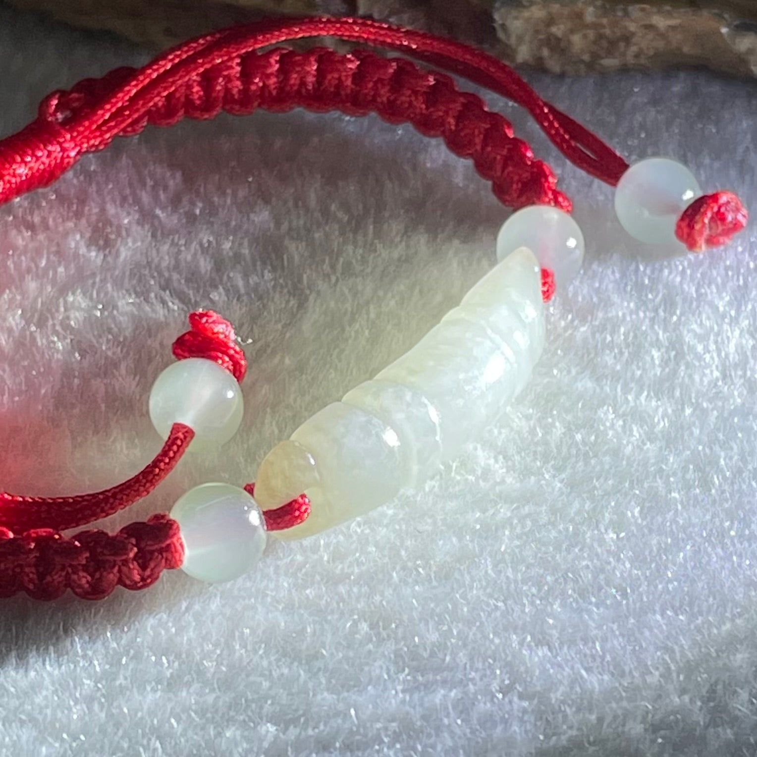 Type A Light Green Jadeite Scholarship Brush in Red String Bracelet 5.57g 6.7 by 7.5 by 33.5mm - Huangs Jadeite and Jewelry Pte Ltd