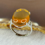 Natural Yellow Amber in S925 Sliver Ring (Adjustable Size) 3.54g 20.1 by 14.5 by 7.0mm - Huangs Jadeite and Jewelry Pte Ltd