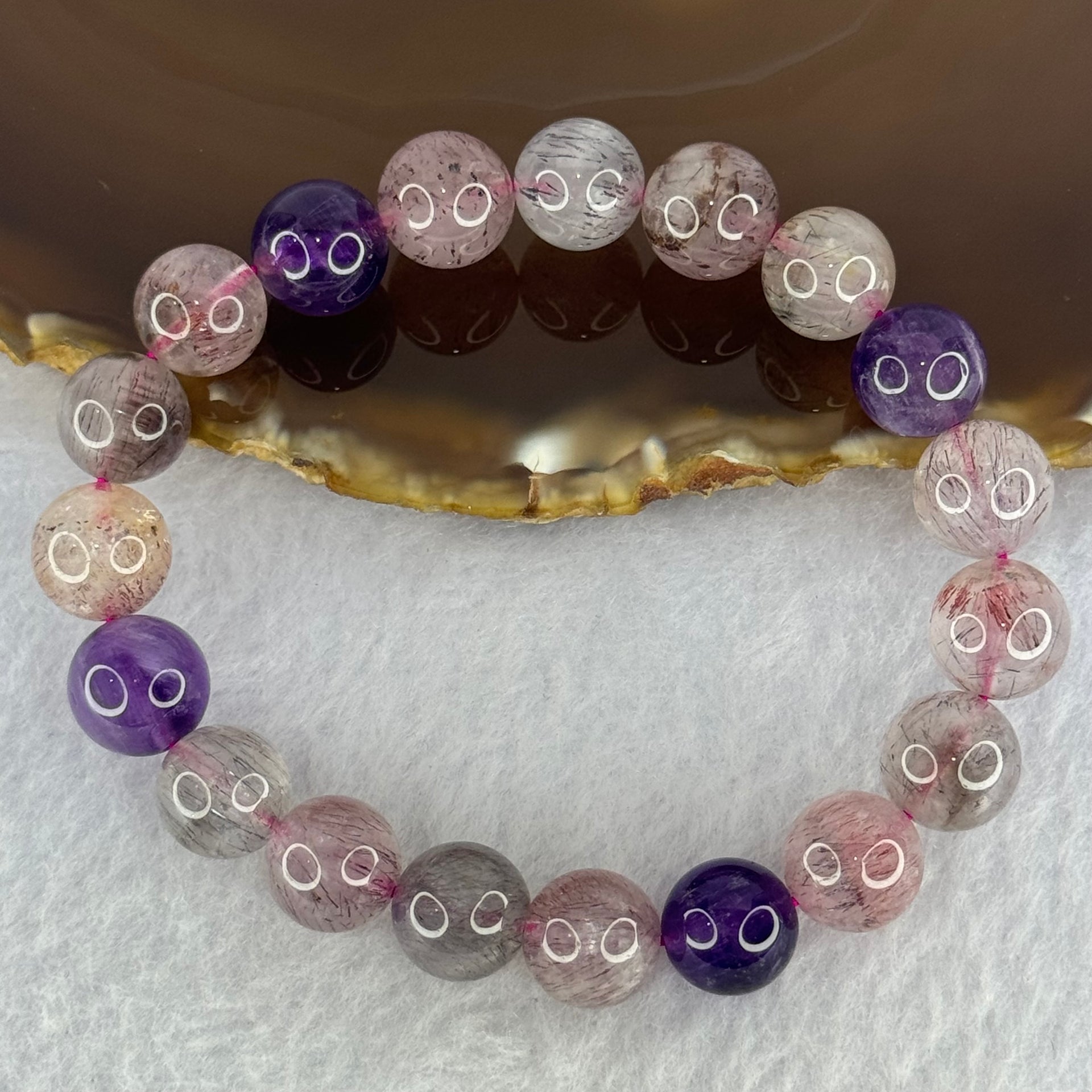Natural Super 7 Beads Bracelet 32.24g 17.5cm 11.0mm 19 Beads - Huangs Jadeite and Jewelry Pte Ltd