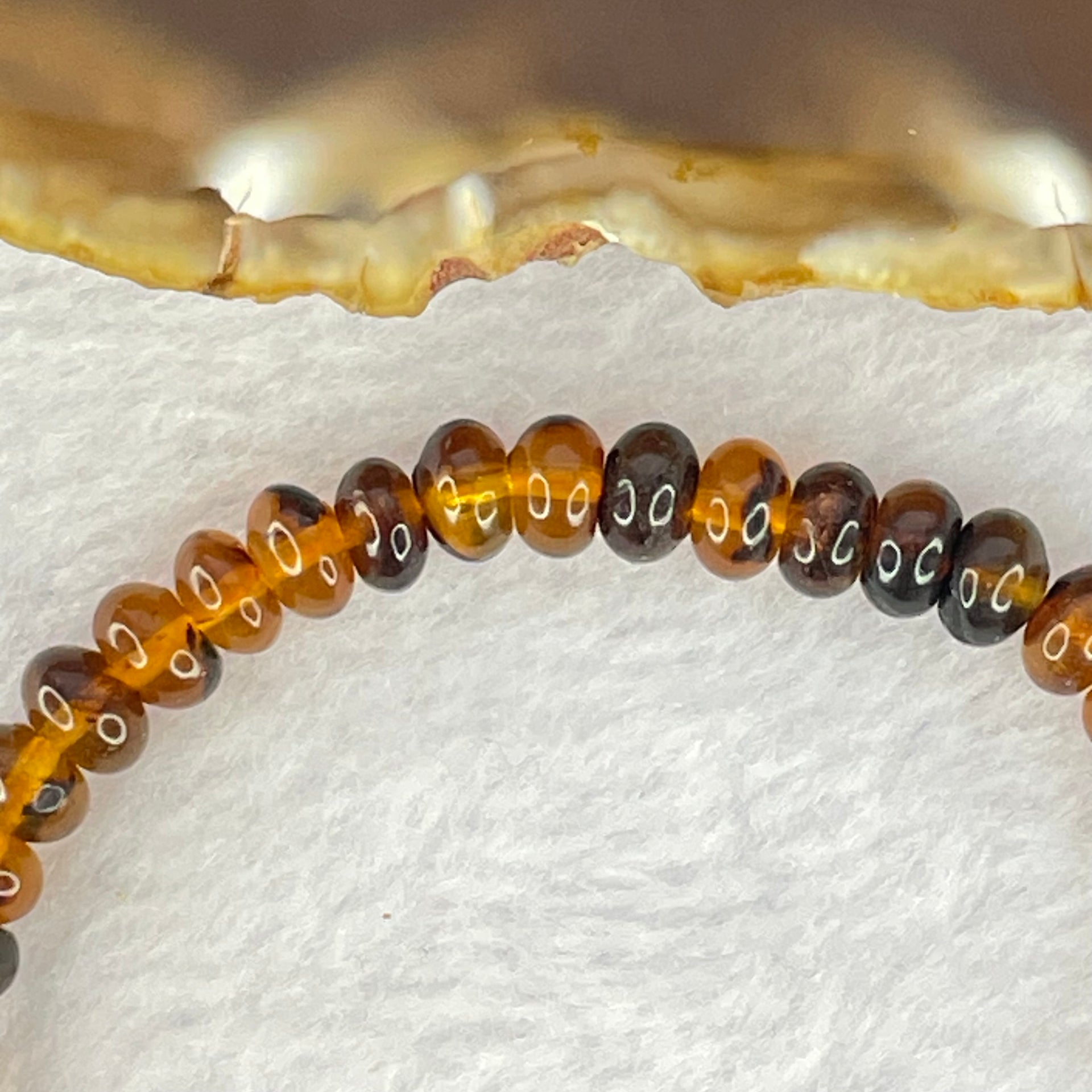 Natural Dark Brownish Yellow Medicine Amber Beads Bracelet 天然抚顺药珀手链 4.39g 15.5cm 6.8mm 44 Beads - Huangs Jadeite and Jewelry Pte Ltd