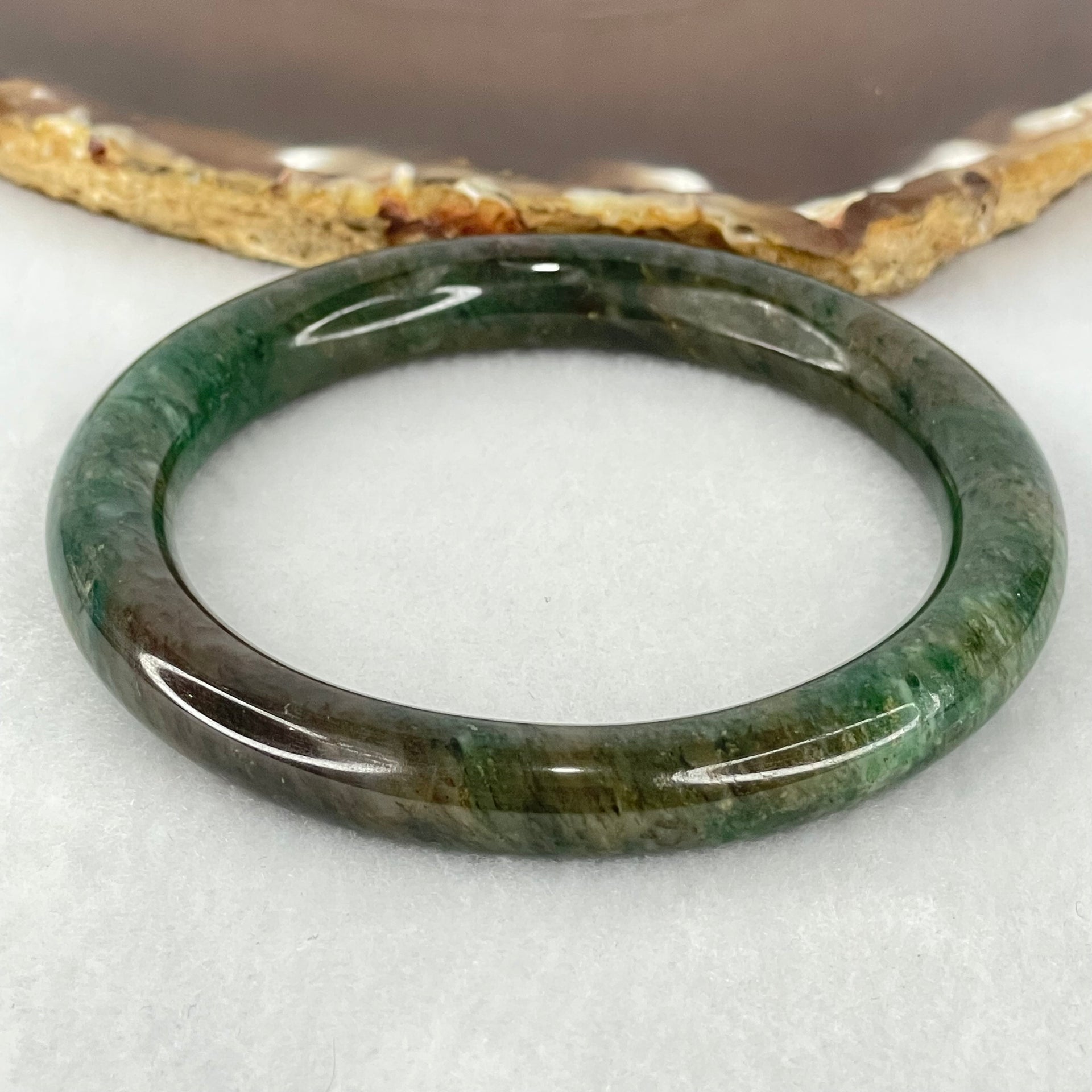 Natural Dark Green with Brown Patches Aventurine Bangle Internal Diameter 58.3mm 42.37g 9.5 by 9.6mm - Huangs Jadeite and Jewelry Pte Ltd