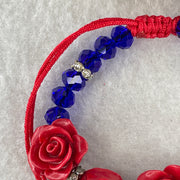 Red Clay Flower with Blue Man Made Bracelet 9.50g 1 bead-18.5 by 10.1mm -4 beads 15.2 by 8.1mm - Huangs Jadeite and Jewelry Pte Ltd